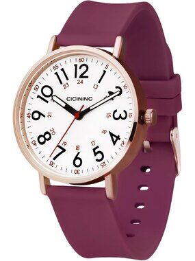 Women's Smoke Violet Silicone Band Easy Read Dial Military Time Analog Watches